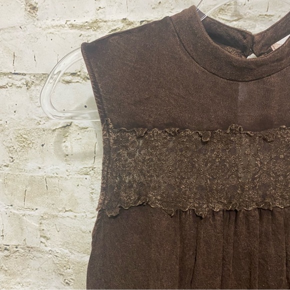 Altar’d State Brown Lace Soft Keyhole Back Sleeveless Tunic Top - Picture 2 of 6